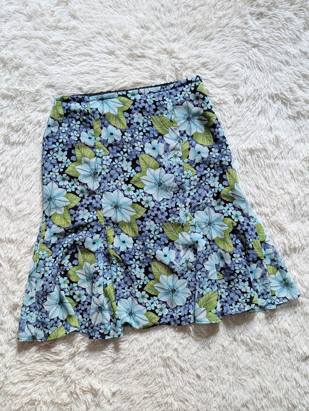 Y2K Vintage Sag Harbor Blue Floral Knee Length Boho Fairy Skirt Size 12 Petite